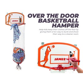 Etna Over the Door Basketball Laundry Hamper - Space Saving Hanging Hamper with Metal Ring, Backboard, Drawstring Bag - Fun Laundry Solution for Kids Room, Dorm Rooms, Dunk Away Dirty Laundry