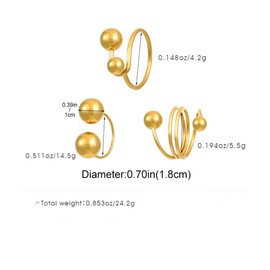 DZSYJKTM Stylish Round Beads Ball Finger Rings Stack for Women, Statement Stainless Steel Bead Stackable Open Knuckle Ring Fashion Cocktail Party Jewelry Gift (Gold-3P)