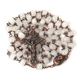 Nazareth Store Vintage Natural Stone Beads 8mm Necklace Holy Earth Medal Cross Crucifix Religious Rosaries, Stone Crystal, No Gemstone