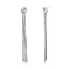 BriLove Fashion Long Chandelier Tassel Knot Dangle Drop Earrings for Women Party Prom Silver-Tone
