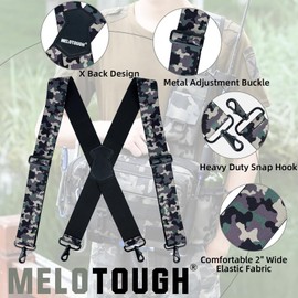 MELOTOUGH Mens Suspender 2 Inch Wide Camo Suspenders Fully Elastic X Back Suspender for Big and Tall(Green Camo)