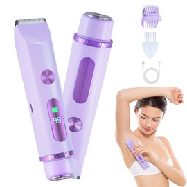 Nawedaa Upgraded Electric Shaver for Women, 2 in 1 Dual Head Bikini Trimmer with LCD Display, Body Hair Trimmer with and Facial Hair Remover for Bikini Underarm Leg Arm Pubic