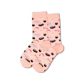 Hot Sox Women's Fun Food & Drink Crew Socks-1 Pair Pack-Cool & Cute Pop Culture Novelty Gifts, Sushi (Blush), 4-10