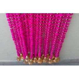 Indian Handmade Pom Pom Garland bells 5 feet approx pack of 5 garlands mixed colours diwali decor
