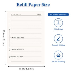 SAYEEC A5 Refillable Loose Paper for Journal Ringbinder Folio Business Notebook Portfolio 6 Ring 100gsm Lined Paper with 80 Sheets (Refill Paper)