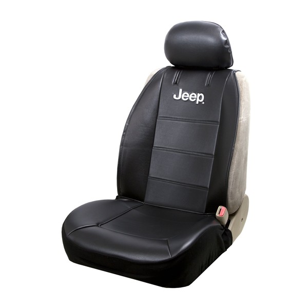 Plasticolor 008581R01 Jeep Logo Universal Fit Car Truck or SUV Sideless 2-Piece Seat Cover w/Head Rest,Black