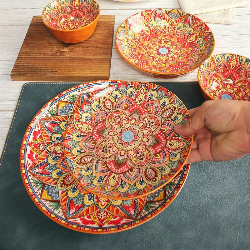 YA JU Mandala Dinnerware Sets (12 Pcs) Serves 4, Buffet