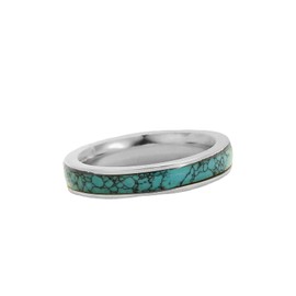 ANAZOZ Customized Name Rings for Women Wedding Rings for Women,4MM Round with Turquoise Engagement Rings for Women Stainless Steel Silver Eternity Rings Ring Size T 1/2