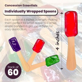 Concession Essentials Pack of 60 4" Candy Spoons (20 Grape, 20 Green Apple 20 Cherry) - Perfect for Snow Cones, Ice Cream, Birthday Parties, Desserts