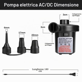 Pompa ad aria elettrica materasso ad aria 2 in 1 pompa ad aria elettrica per gonfiabile e scarico, pompa materasso ad aria con 3 ugelli per materassi ad aria, piscina gonfiabile, anello galleggiante