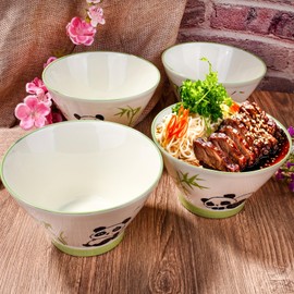 Ceramic Rice Bowls Set of 4, 5 Inch Cute Panda Pattern Sauce Bowls, Porcelain Small Bowls for Rice, Cereal, Sushi, Snack, Microwave & Dishwasher Safe, Green