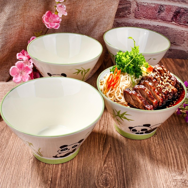 Ceramic Rice Bowls Set of 4, 5 Inch Cute Panda