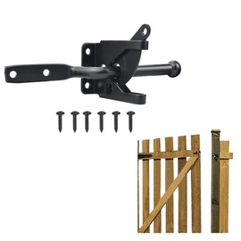 Favengo Garden Gate Latch Stainless Steel Garden Gate Latch Throw Bolt Black Self-Locking Latch Lock with 6 Screws Automatic Gravity Lever Gate Lock Garden Gate (Black)