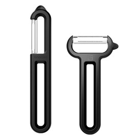 Linoroso 2 Pieces Vegetable Peeler Set with Straight Peeler and Serrated Peeler, Dishwasher Safe Classic Euro Fruit Peeler for Kitchen, Potato Peelers for Peeling veggie and Food, Black