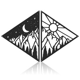 Peryiter 2 Pcs Metal Wall Art Decor Metal Sun Moon Wall Decor Modern Wall Decor Mountain Forest Wall Art Triangle Home Hanging Decorations for Bathroom Living Room Kitchen Indoor Outdoor (Black)