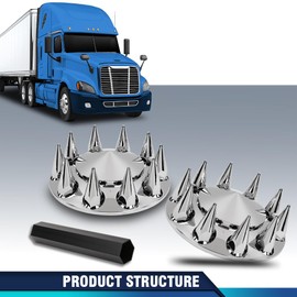 PIT66 Front Wheel Cover Hub Cover Set Compatible with Semi-Truck 20",22.5" and 24.5" Wheels Chrome Semi Truck Wheel Cover 33mm Nut Covers Spiked