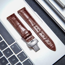 Genuine Calfskin Leather Replacement Watch Band, For Men and Women, Alligator Skin Pattern Strap, 10 Colors, 3 Buckle Colors (Silver, Gold, Rose Gold), 12 Sizes: 0.47 inch (12 mm) / 0.51 inch (13 mm) / 0.55 inch (14 mm) / 0.63 inch (16 mm) / 0.67 inch (1