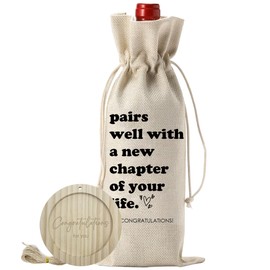 Pairs Well With A New Chapter Of Your Life-Burlap Wine Bags With Drawstrings-Congratulations Bottle Bags For Colleague Coworker-Reusable Wine Gift Bags For Farewell Party Going Away Favors-A04