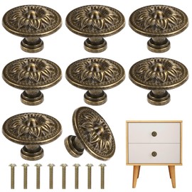 Pack of 8 Vintage Antique Bronze Cupboard Knobs, 30 mm Round Cupboard Handles, Drawer Knobs, Vintage with Screws, Furniture Knobs Vintage for Cupboard, Dresser, Cabinet, Bathroom
