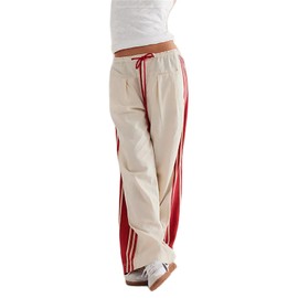 Mylleure Women Y2k Track Pants Side Striped Wide Leg Baggy Pants Casual Drawstring Waist Parachute Sweatpants Streetwear
