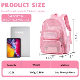 CAMTOP Mesh Backpack for Kids Girls Semi-TransparentSee Through Sturdy School Bookbag Casual Daypack for Beach Swim Work Gym