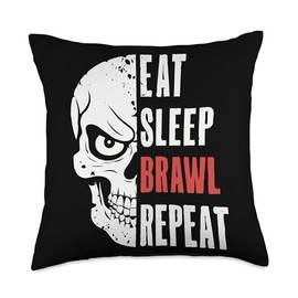 Eat Sleep Brawl Repeat Funny Video Gamer Gaming Throw Pillow