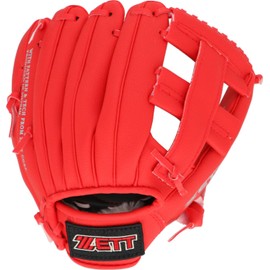 ZETT BDG2212V Beginner Catchball Gloves with Shock Absorbing Pads, 9.5 Inch (Toddlers to Lower Elementary School), Right Throw, Red