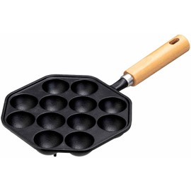 Ishigaki 4456 Iron Casting, Takoyaki, 12 Holes, Wooden Handle