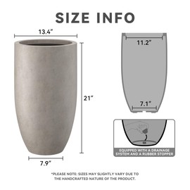 Kante 24 Inch Tall Round Concrete Planter, 2 Pack Large Indoor Outdoor Plant Pots with Drainage Hole and Rubber Plug, Modern Decorative Garden Pots for Home Patio Porch, Weathered Concrete
