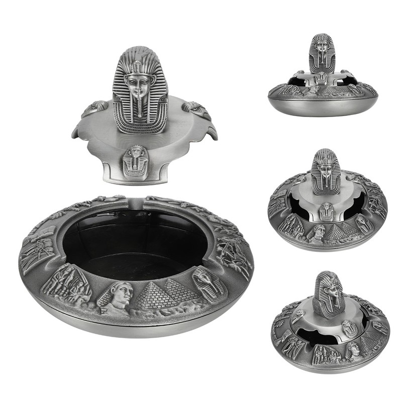 Metal Ashtray with Cover Retro Zinc Alloy Crafts Innovative Ornaments