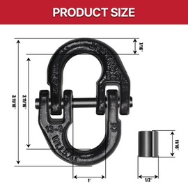 1/2" Safety Chain Connector Link,2 Pack G80 Hammerlock Coupling Connector Link,Tow Hitch Hammerlock with 12000 lbs Loading,Tow Chain Connector with Isolators (Black)