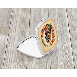 Caroline's Treasures Bloodhound and Flowers Compact Mirror Decorative Travel Makeup Mirror for Women Girls Gifts Pocket Makeup Mirror Folding Handheld