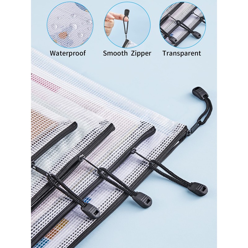 JARLINK 18 Pack 8 Sizes Mesh Pouch, Waterproof Zipper File