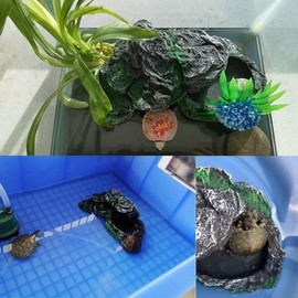 Basking Platform for Turtles, Reptile Resting Terrace, Resin Turtle Ramp Climb Stone, Landscape Decorative Habitat for Fish, Amphibians and Small Animals