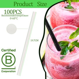 Paper Straws, White, Paper Straws, Disposable Pack of 100 Drinking Straws, Biodegradable Cocktail Straws, 20 cm, Drinking Straws for Birthday, Wedding, Christmas, Baby Shower, Celebration and Party