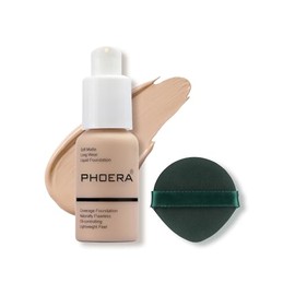 PHOERA Base de maquillaje, corrector, base líquida, 24 horas, de larga duración, control de aceite, cobertura completa para pieles aceitosas, 30 ml, 6 colores opcionales (#102 Nude, 30ml)