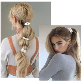 Silver Hair Cuffs 3PCS Silver Ponytail Cuff Hair Tie for Women Metal Hair Cuff Wrap for Thick Hair Cute Geometric Hair Accessories