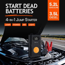 PowerLine Car Battery Jump Starter with Air Compressor - 4-in-1 Pump & Jump 1200A Car Battery Jumper with Tire Inflator, 3 USB Charging Ports & LED Light - Up to 5.2L Gas & 3.5L Diesel Trucks, 120 PSI