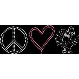 Rhinestone Bling Sparkle Iron On Transfer DIY Thanksgiving Peace Love Turkey