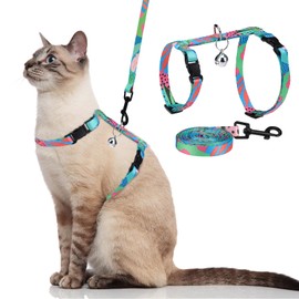 PAWCHIE Cat Harness and Leash Set, Cats Escape Proof-Adjustable Kitten Harness Lightweight Soft Outdoor Walking Travel Pet Safe Harness, Puppy Harness for Girl Cats Bunny Rabbit Small Dog, Green M