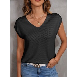 Dokotoo Womens Tank Tops for Women Plus Size Cap Sleeve V Neck Loose Sleeveless Pullover Knit Sweaters Loose Tunic Tops Jumper Knitted Casual Top Lightweight Summer Sweater 2024 Trendy Black XX-Large