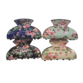 Topkids Accessories Ladies Floral Print Hair Claw Clamp 6.5cm Cream Light Blue Royal Blue Black
