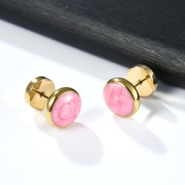 Colorful Punk Dot Barbell Screw Back Earrings Hypoallergenic for Sensitive Ears, Titanium, resin