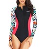 Daci Women Flower Stripe Rash Guard Long Sleeve One Piece