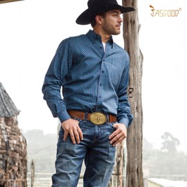 JASGOOD Mens Western Cowboy Belt Buckles for Men,1.5" Wide Genuine Leather Belt Cowgirl Mens Leather Belt for Jeans(Brown)