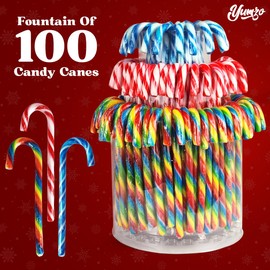 Christmas Candy Canes Tutti Frutti, Blue/White Peppermint, Red and White Cherry Mix Flavors - Bulk Candy Canes Individually Wrapped for Family Holiday Indulgement, Candy Cane Gift Set (100 Count)