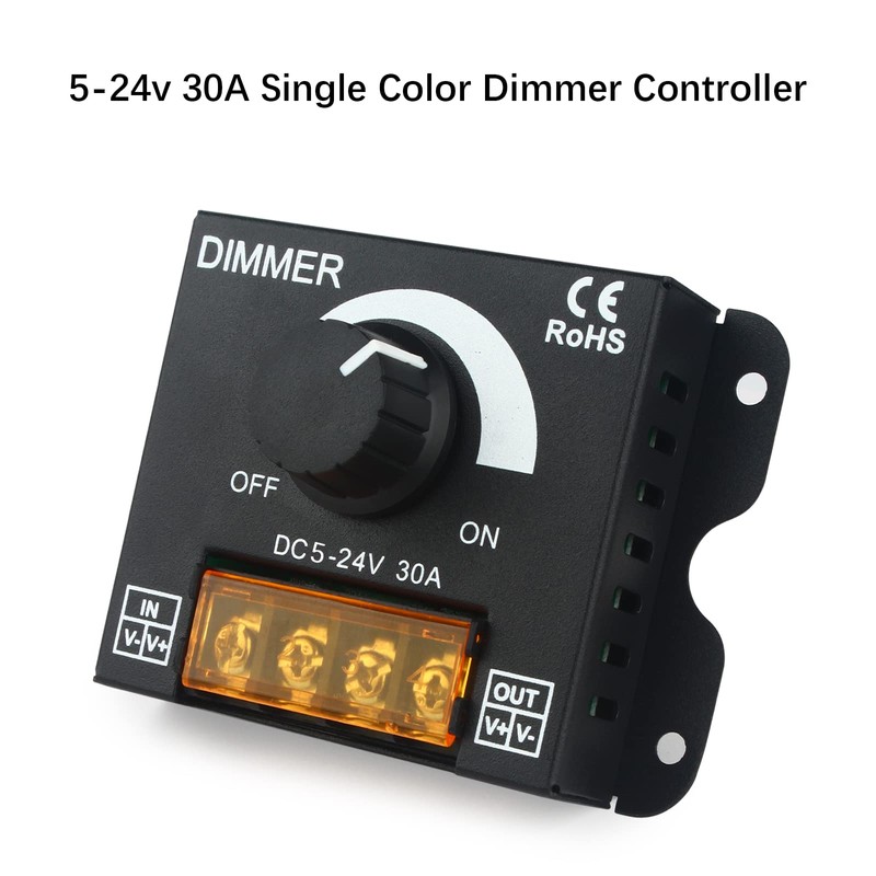 RGBZONE Single Color LED Light Strip Dimmer, DC 5V/12V/24V 30A