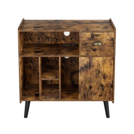 Large Record Player Stand Turntable  with Adjustable Divider with Power Outlet Vinyl Holder Stand End Table Storage Rackcolor: Brown