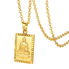 GOLDCHIC JEWELRY Sitting Buddha Necklace, Gold Tathagata Pendant Shakyamuni Buddha Tag, Buddhist Talisman Jewellery Gift for Men Women