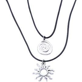 Layered Leather Choker Necklace Sun Pendant Necklace Vintage Spiral Swirl Necklace Leather Cord Chain Necklace Statement Necklace, No Gemstone (N-1051, One size)